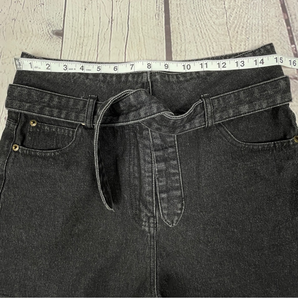 ETOPHE STUDIOS black denim belted high waisted shorts with fringe, size M - Picture 11 of 14